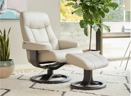Muldal R Large Recliner and Ottoman in NL Dove with Chocolate Base by Fjords USA