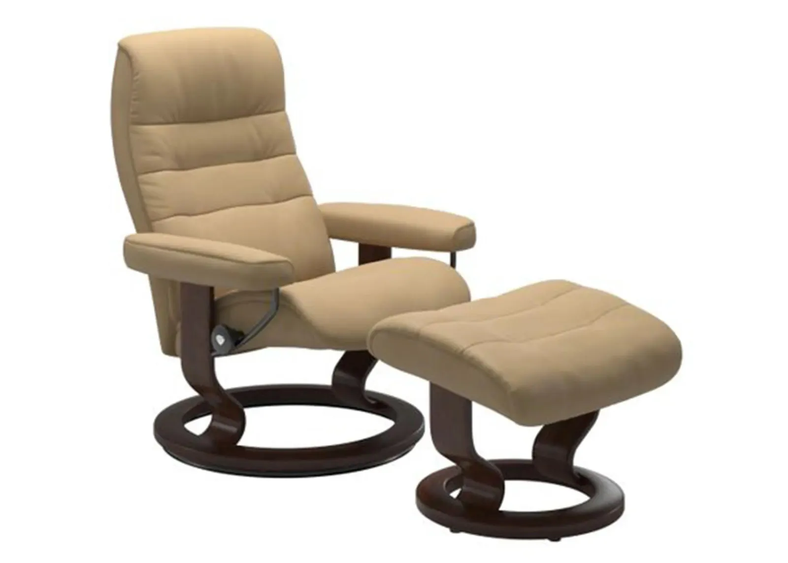 Stressless Opal Small Classic Reclining Chair and Ottoman in Paloma Sand/Brown by Stressless