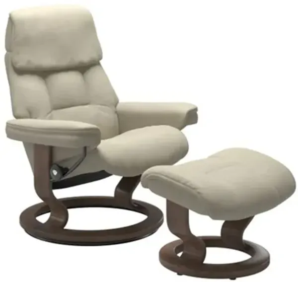 Stressless Ruby Small Classic Leather Reclining Chair and Ottoman