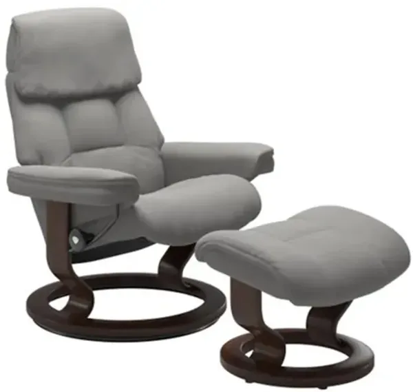 Stressless Ruby Small Classic Leather Reclining Chair and Ottoman