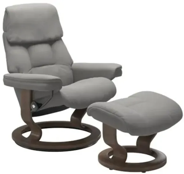Stressless Ruby Small Classic Leather Reclining Chair and Ottoman