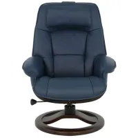 Admiral R Small Recliner and Ottoman in SL Blue with Espresso Base by Fjords USA