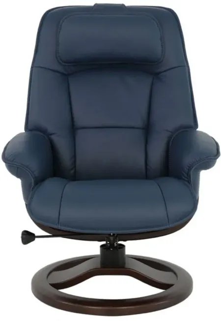 Admiral R Small Recliner and Ottoman in SL Blue with Espresso Base by Fjords USA