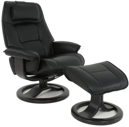 Admiral R Large Recliner and Ottoman in SL Black with Charcoal Base by Fjords USA