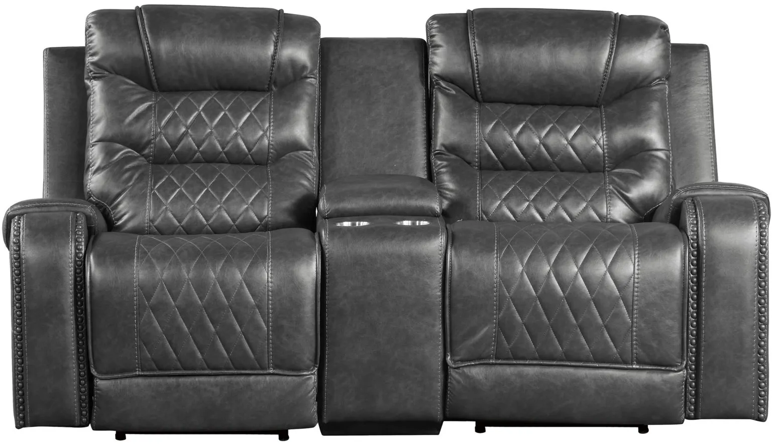 Greenway Power Double Reclining Loveseat w/ Center Console and USB Port in Gray by Homelegance