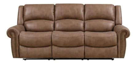 Spencer Reclining Sofa in brown by Emerald Home Furnishings