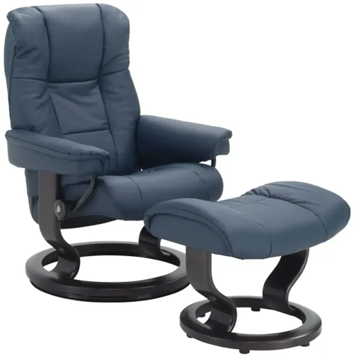 Stressless Mayfair Small Leather Reclining Chair and Ottoman in Paloma Oxford Blue by Stressless