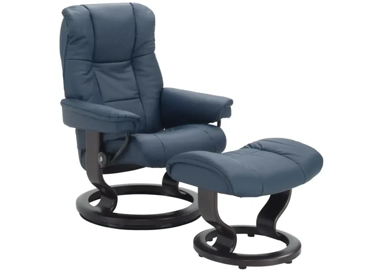 Stressless Mayfair Small Leather Reclining Chair and Ottoman in Paloma Oxford Blue by Stressless