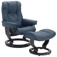 Stressless Mayfair Small Leather Reclining Chair and Ottoman in Paloma Oxford Blue by Stressless