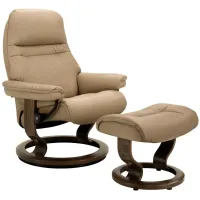 Stressless Sunrise Medium Leather Chair and Ottoman in Sand by Stressless