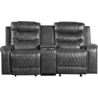 Greenway Double Glider Reclining Loveseat w/ Center Console and USB Port in Gray by Homelegance