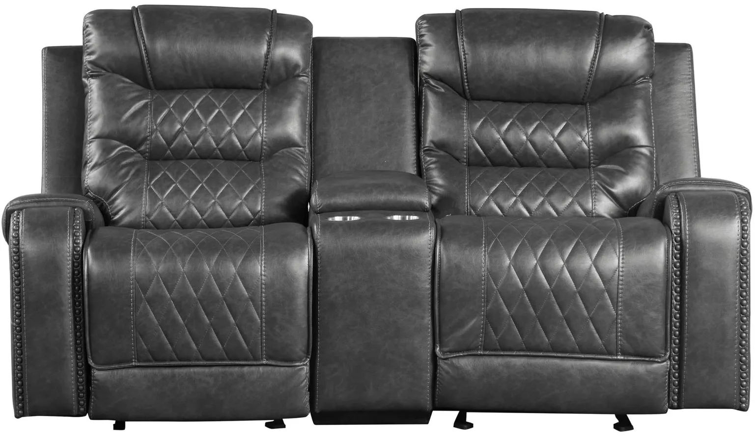 Greenway Double Glider Reclining Loveseat w/ Center Console and USB Port in Gray by Homelegance