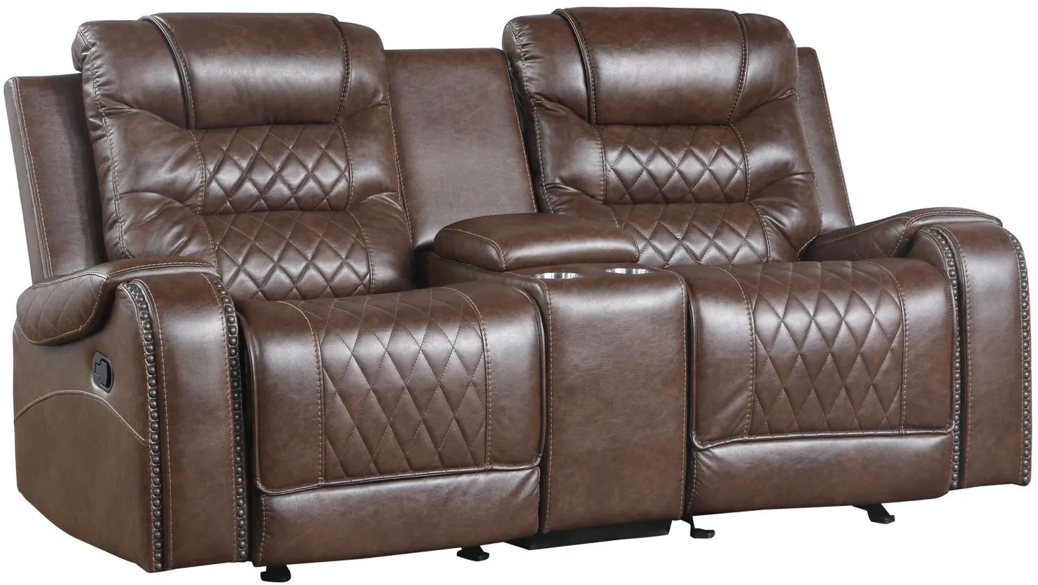 Greenway Double Glider Reclining Console Loveseat w/ USB in Brown by Homelegance