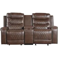 Greenway Double Glider Reclining Console Loveseat w/ USB in Brown by Homelegance