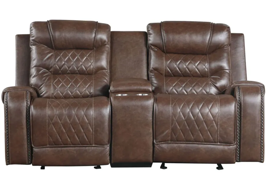 Greenway Double Glider Reclining Console Loveseat w/ USB in Brown by Homelegance