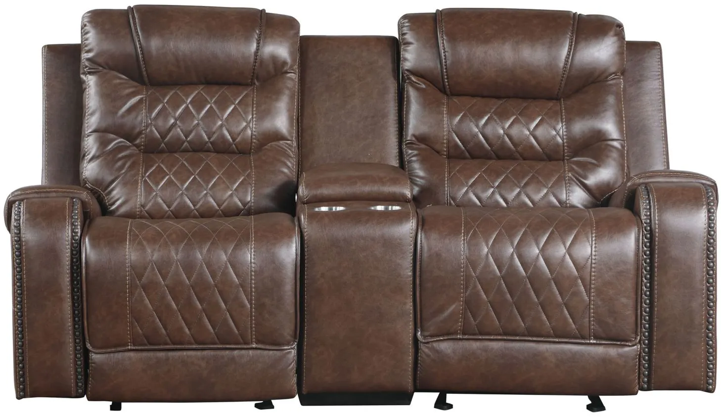 Greenway Double Glider Reclining Console Loveseat w/ USB in Brown by Homelegance