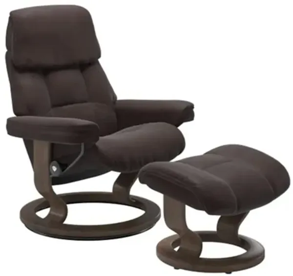 Stressless Ruby Medium Classic Leather Reclining Chair and Ottoman