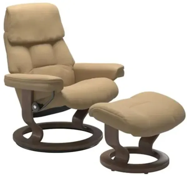 Stressless Ruby Medium Classic Leather Reclining Chair and Ottoman