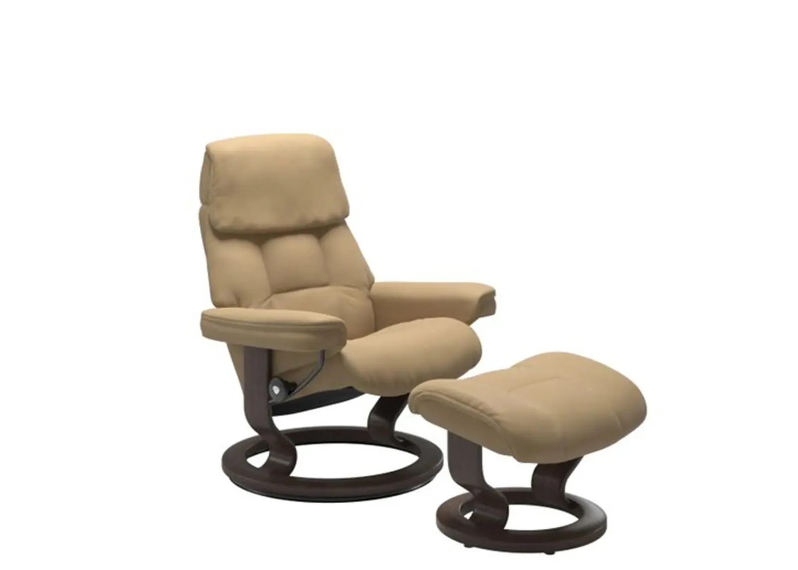 Stressless Ruby Medium Classic Leather Reclining Chair and Ottoman in Paloma Sand/Wenge by Stressless