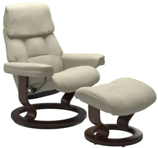 Stressless Ruby Medium Classic Leather Reclining Chair and Ottoman