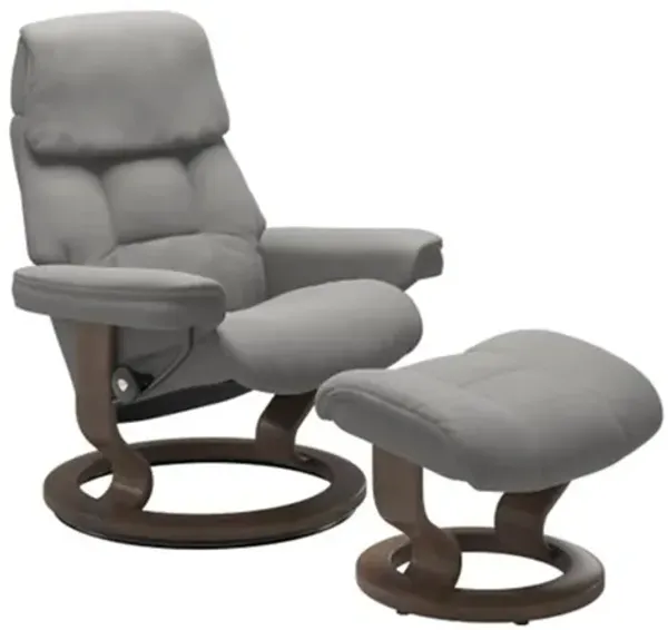 Stressless Ruby Medium Classic Leather Reclining Chair and Ottoman