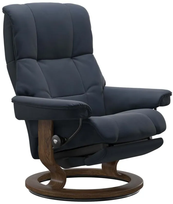 Stressless Mayfair Large Leather Power Reclining Chair and Ottoman in Paloma Oxford Blue by Stressless