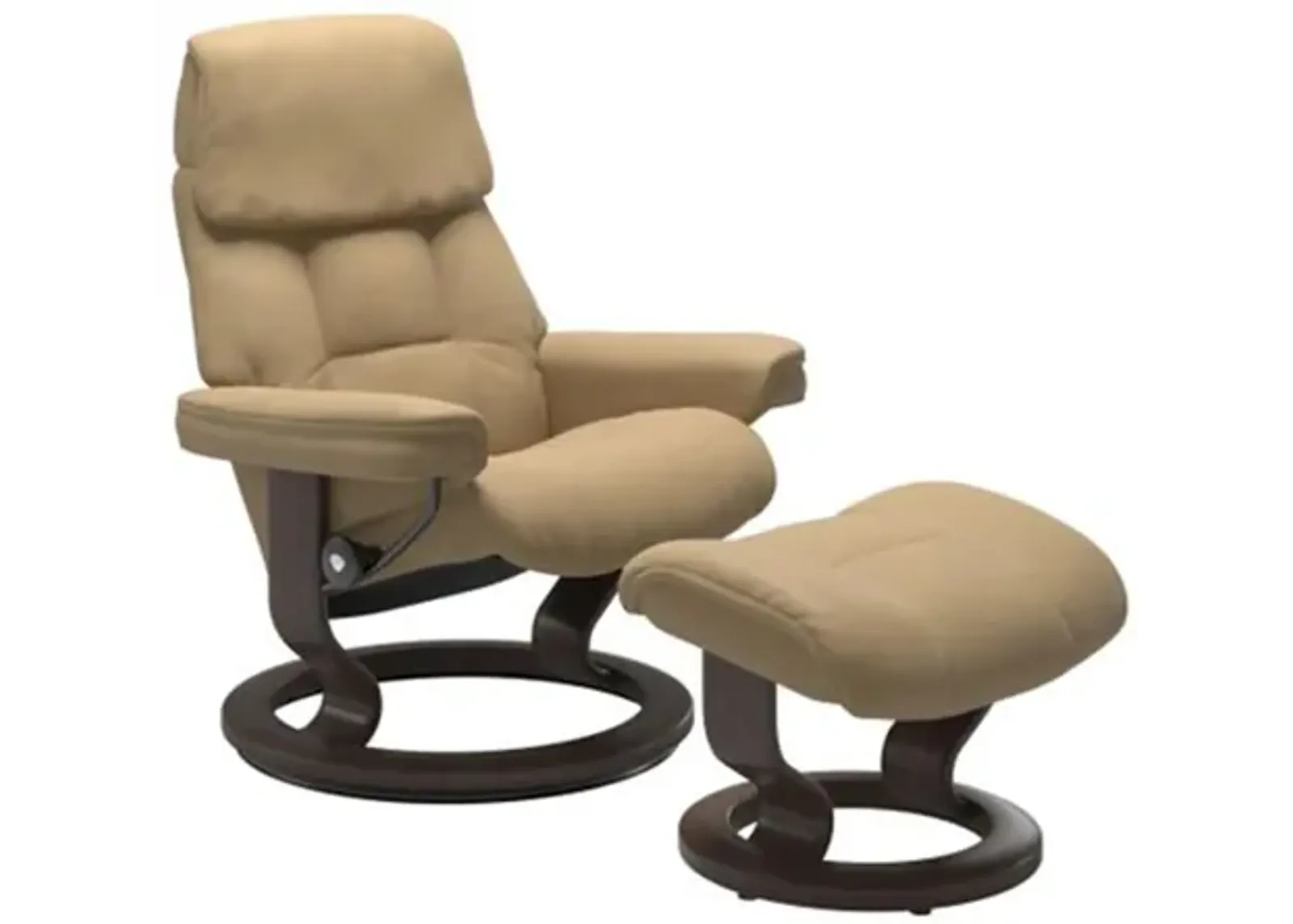 Stressless Ruby Large Classic Leather Reclining Chair and Ottoman in Paloma Sand/Wenge by Stressless