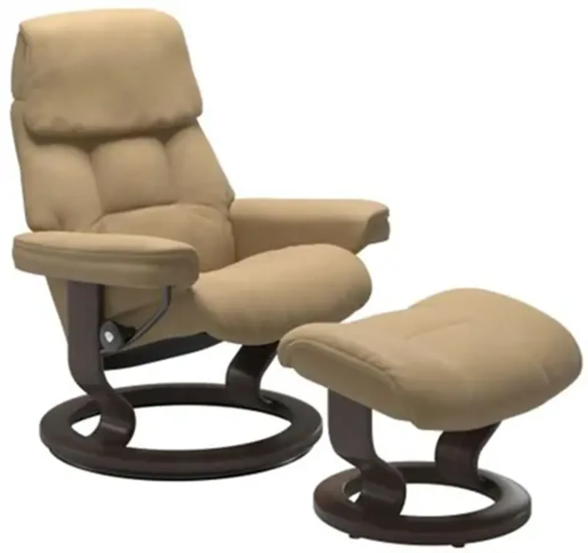 Stressless Ruby Large Classic Leather Reclining Chair and Ottoman in Paloma Sand/Wenge by Stressless