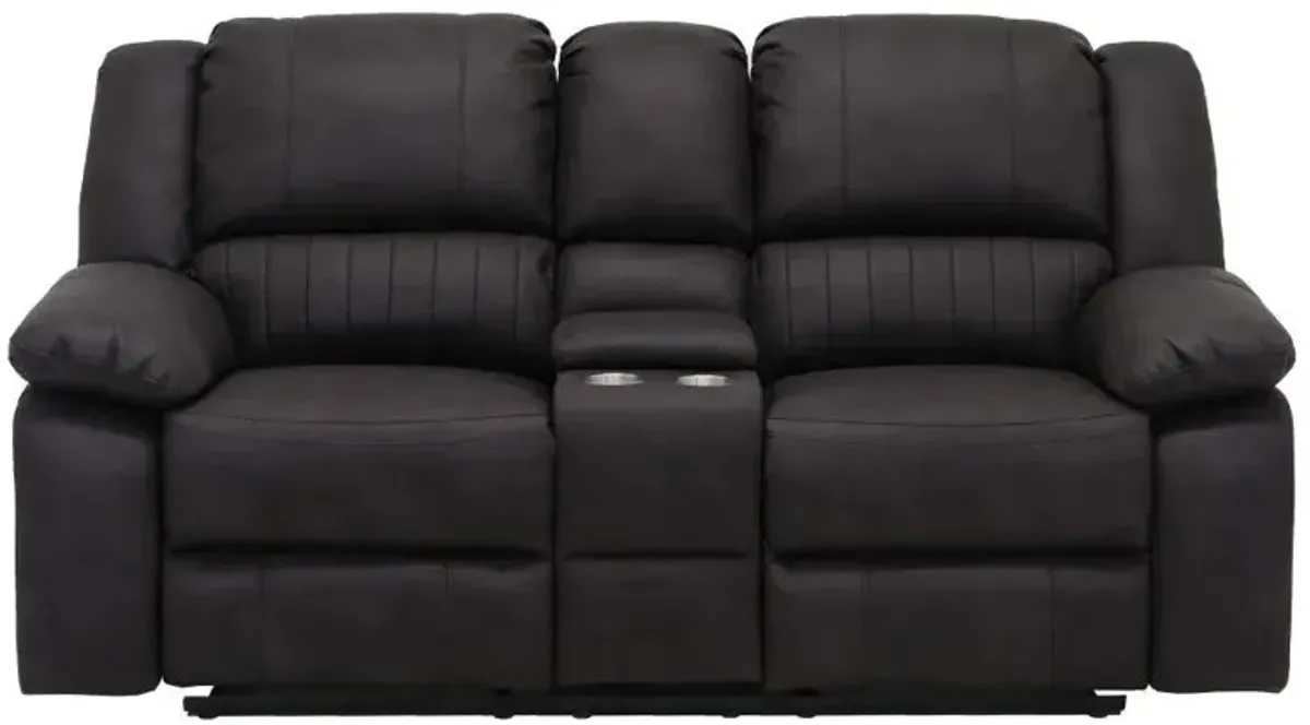 Navaro Licorice Reclining Console Loveseat in black licorice by Emerald Home Furnishings