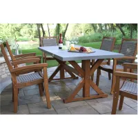 Nautical 7-pc. Composite Concrete Outdoor Dining Set w/ Stacking Chairs in Stone Gray by Outdoor Interiors