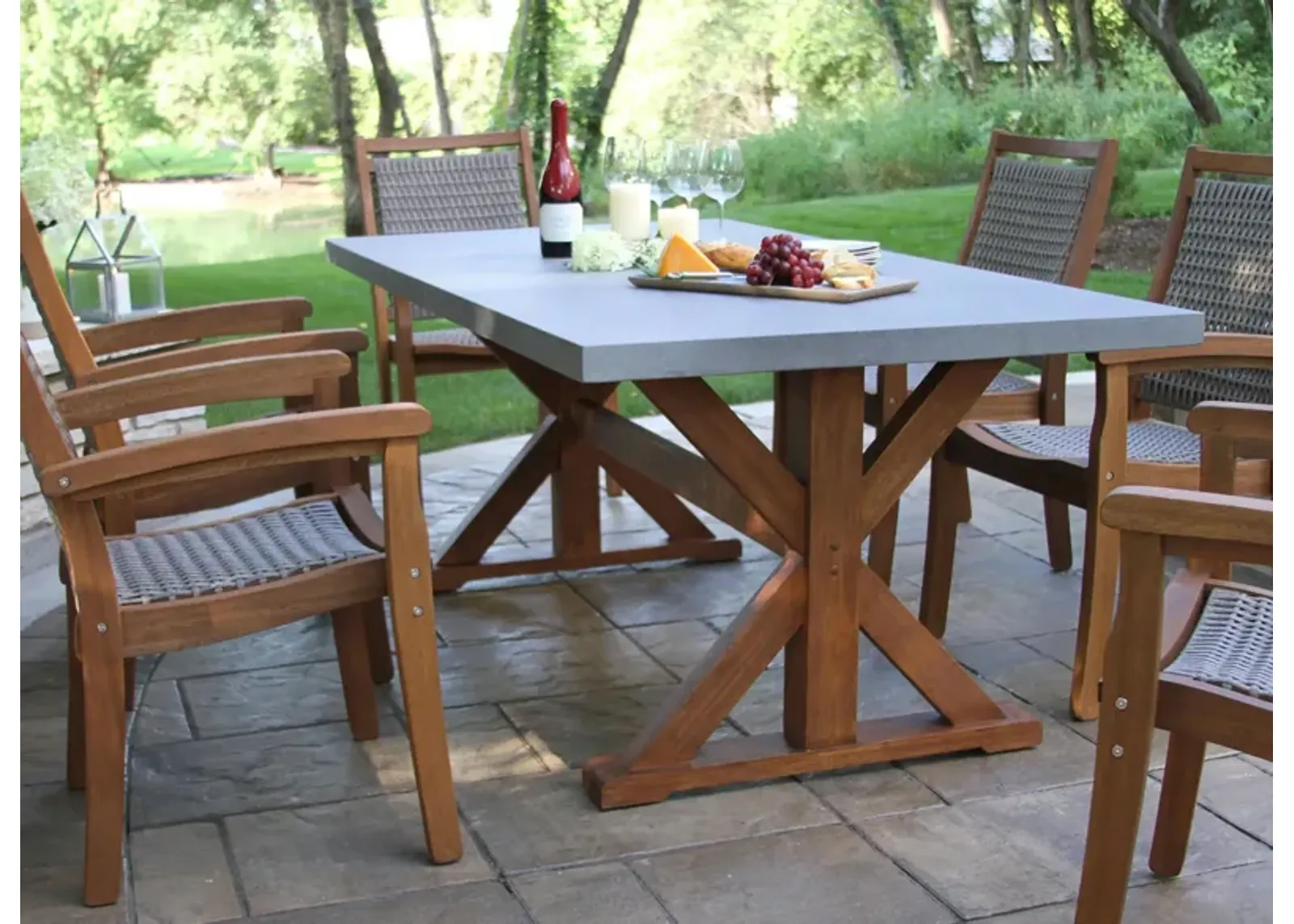 Nautical 7-pc. Composite Concrete Outdoor Dining Set w/ Stacking Chairs in Stone Gray by Outdoor Interiors