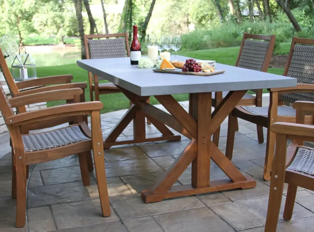 Nautical 7-pc. Composite Concrete Outdoor Dining Set w/ Stacking Chairs in Stone Gray by Outdoor Interiors