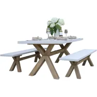 Nautical 3-pc. Eucalyptus Rectangle Outdoor Dining Set w/ Benches in Stone Gray by Outdoor Interiors