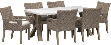 Nautical 7-pc. Wicker and Eucalyptus Rectangle Outdoor Dining Set in Charcoal by Outdoor Interiors