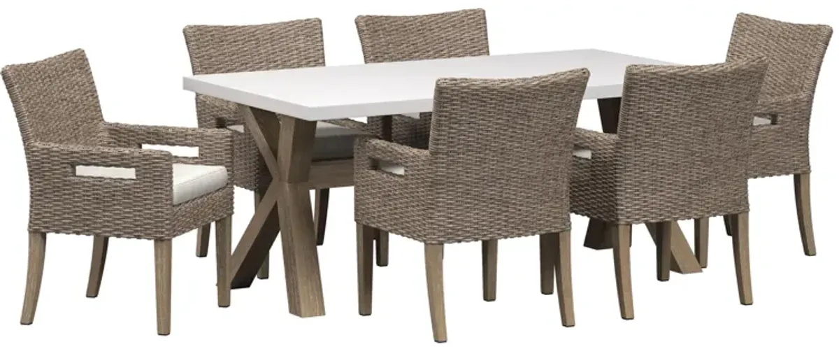 Nautical 7-pc. Wicker and Eucalyptus Rectangle Outdoor Dining Set in Charcoal by Outdoor Interiors