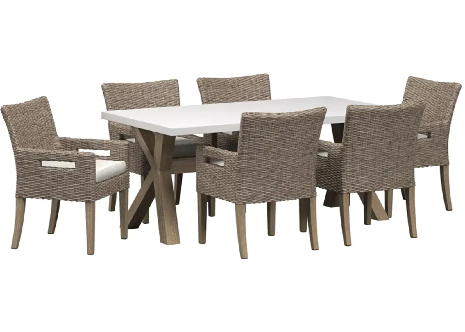 Nautical 7 pc. Wicker and Eucalyptus Rectangle Outdoor Dining Set in Charcoal by Outdoor Interiors by Raymour Flanigan Furniture