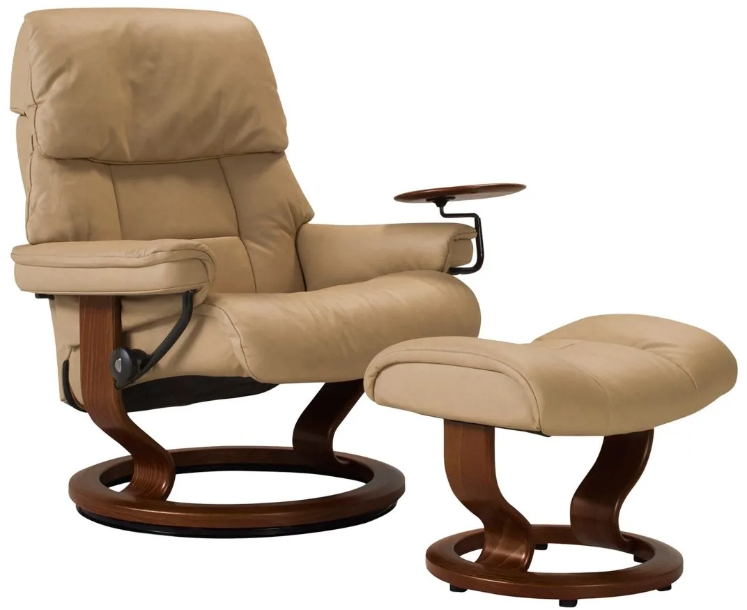 Stressless Ruby Large Leather Reclining Chair and Ottoman w/ Swing Table