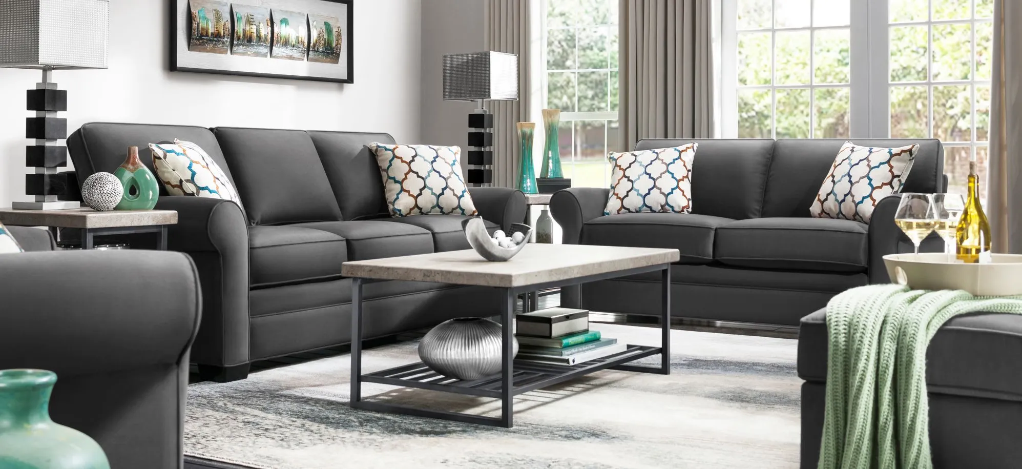 Glendora 2-pc. Microfiber Sofa and Loveseat Set in Suede So Soft Slate by H.M. Richards