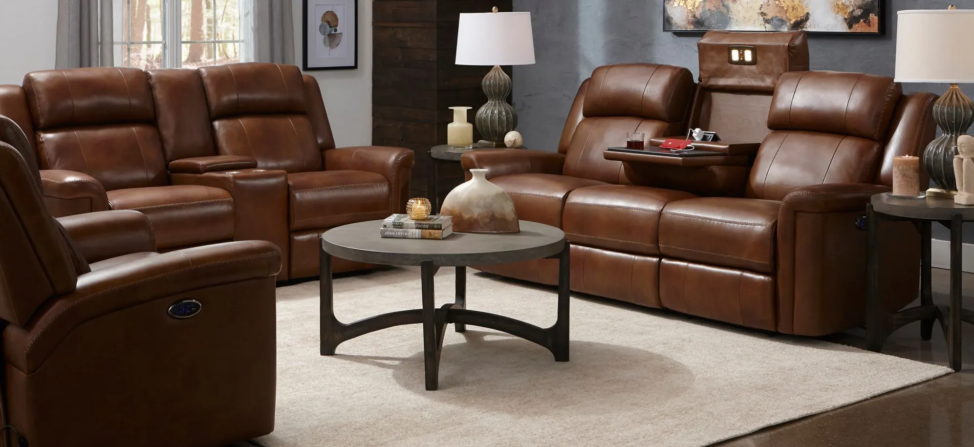 Richfield 2-pc. Leather Power Sofa and Console Loveseat Set in Brown by Bellanest
