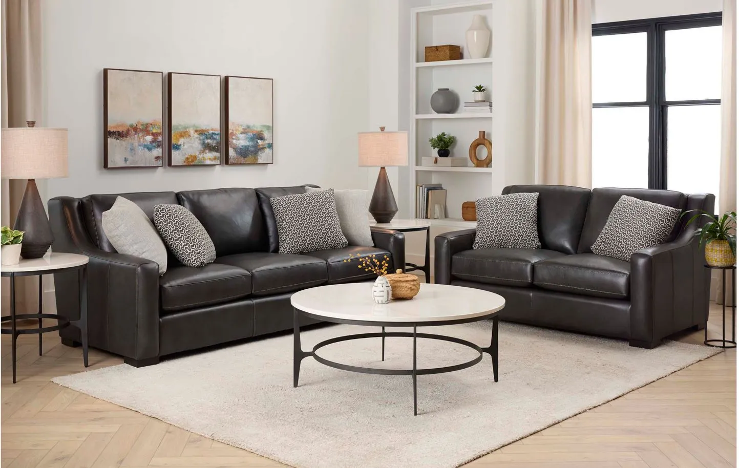 Germain 2-pc. Leather Sofa and Loveseat in Charcoal by Bernhardt