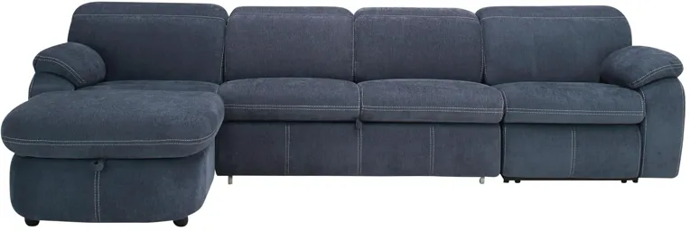 Enbright Microfiber 3-pc. Power-Reclining Sectional w/ Pop-Up Sleeper in Blue by Bellanest