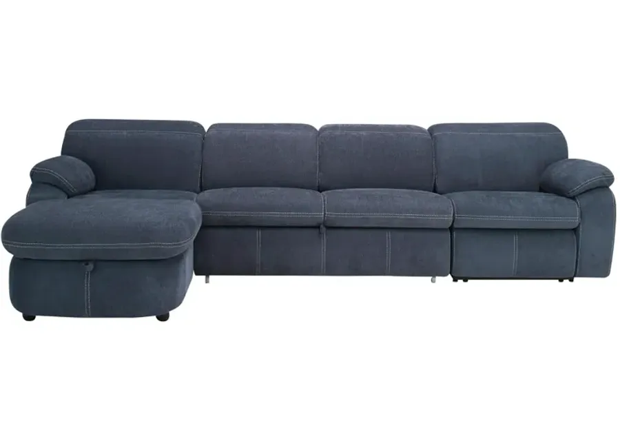 Enbright Microfiber 3-pc. Power-Reclining Sectional w/ Pop-Up Sleeper in Blue by Bellanest