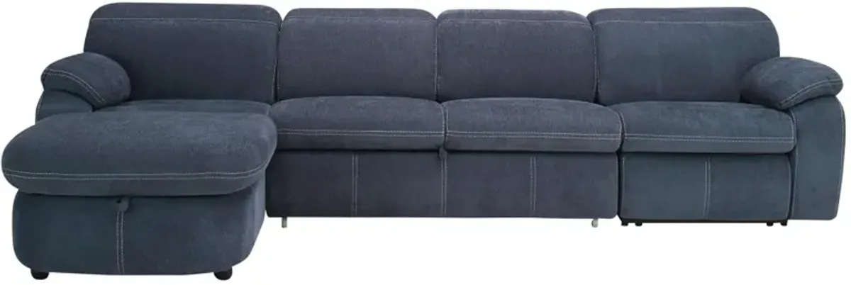 Enbright Microfiber 3-pc. Power-Reclining Sectional w/ Pop-Up Sleeper in Blue by Bellanest