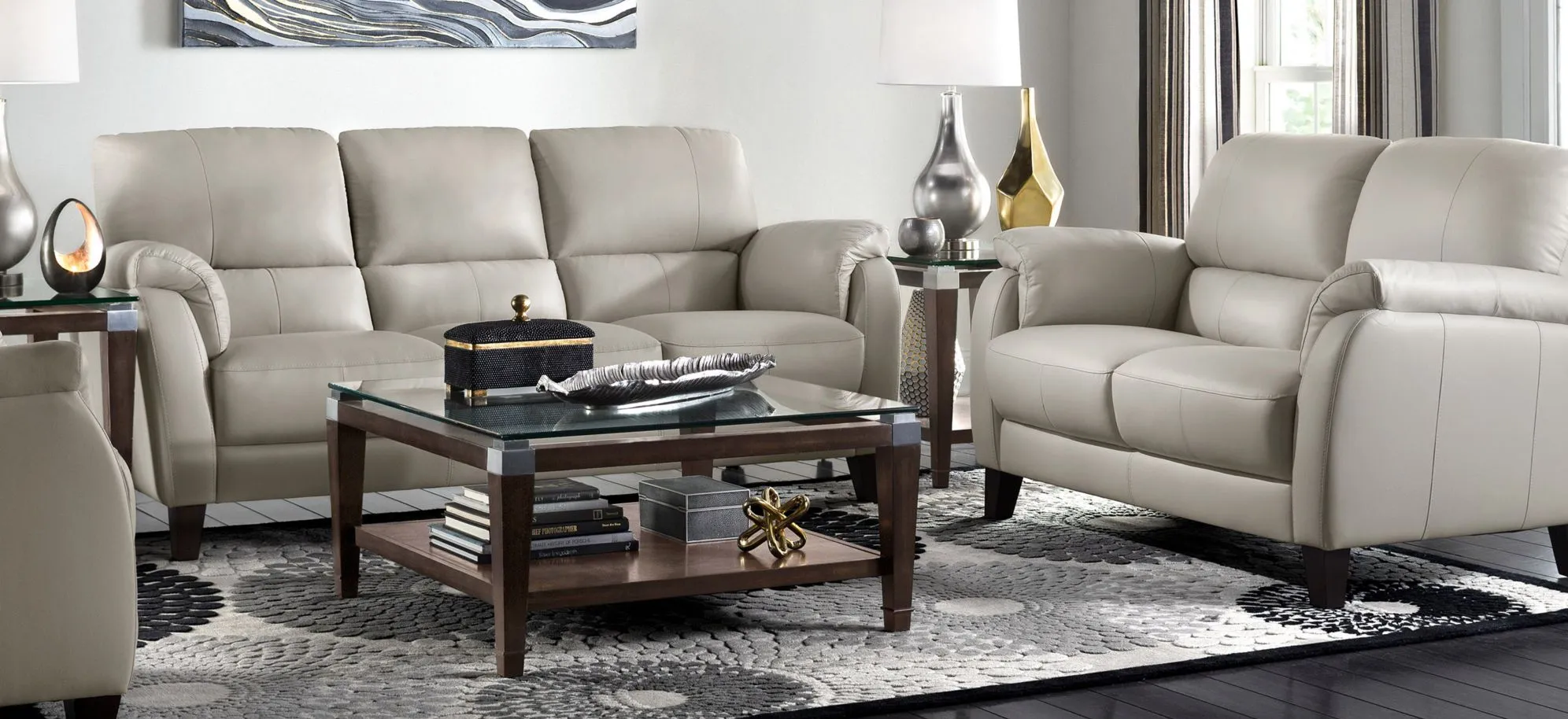 Harmony 2-pc.. Leather Sofa and Loveseat Set in Dove Gray by Bellanest