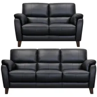 Harmony 2-pc.. Leather Sofa and Loveseat Set in Atollo Black by Bellanest