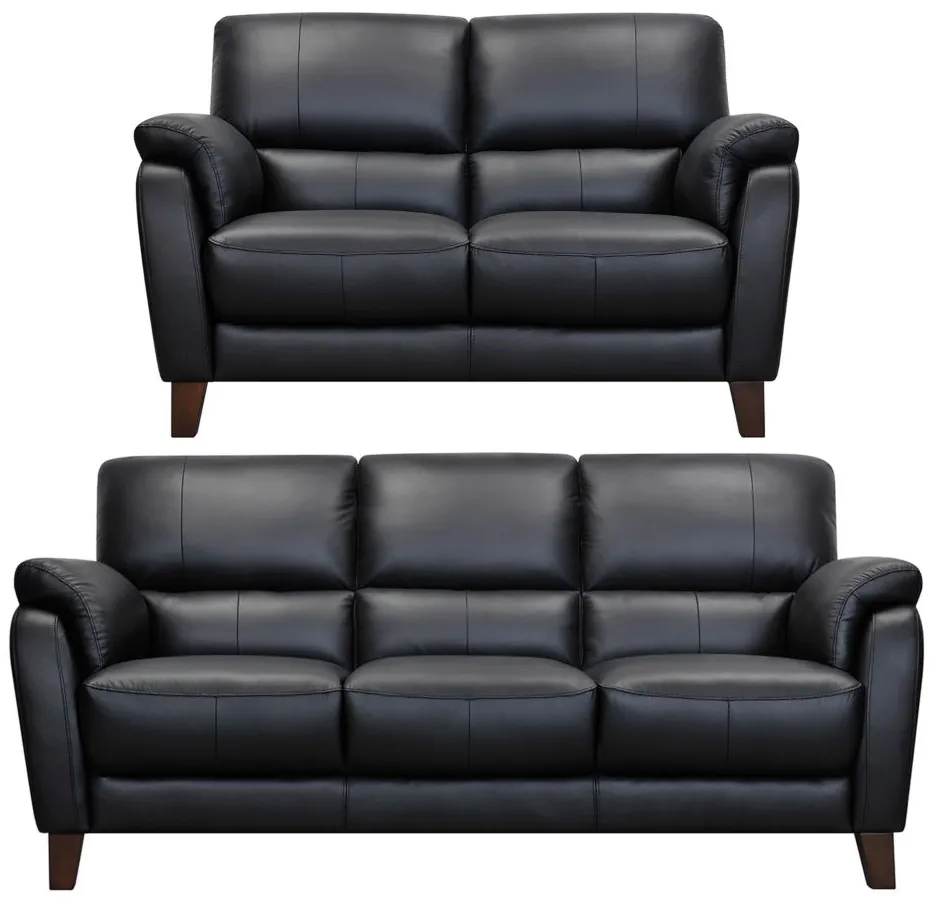 Harmony 2-pc. Leather Sofa and Loveseat Set in Atollo Black by Bellanest