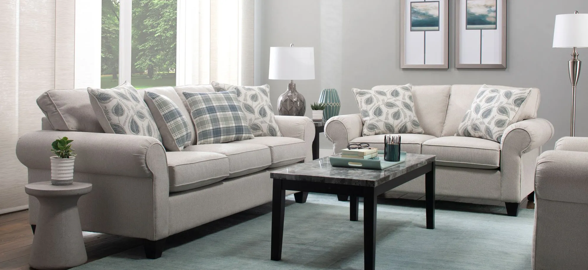 Saige 2-pc.. Chenille Sofa and Loveseat Set in Beige by Flair