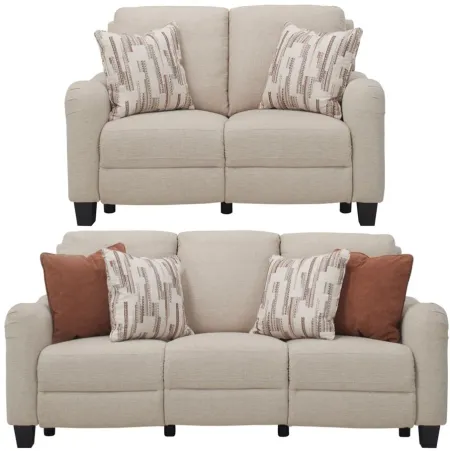 Dillon Power-Reclining 2-pc. Sofa and Loveseat Set in Beige by Bellanest