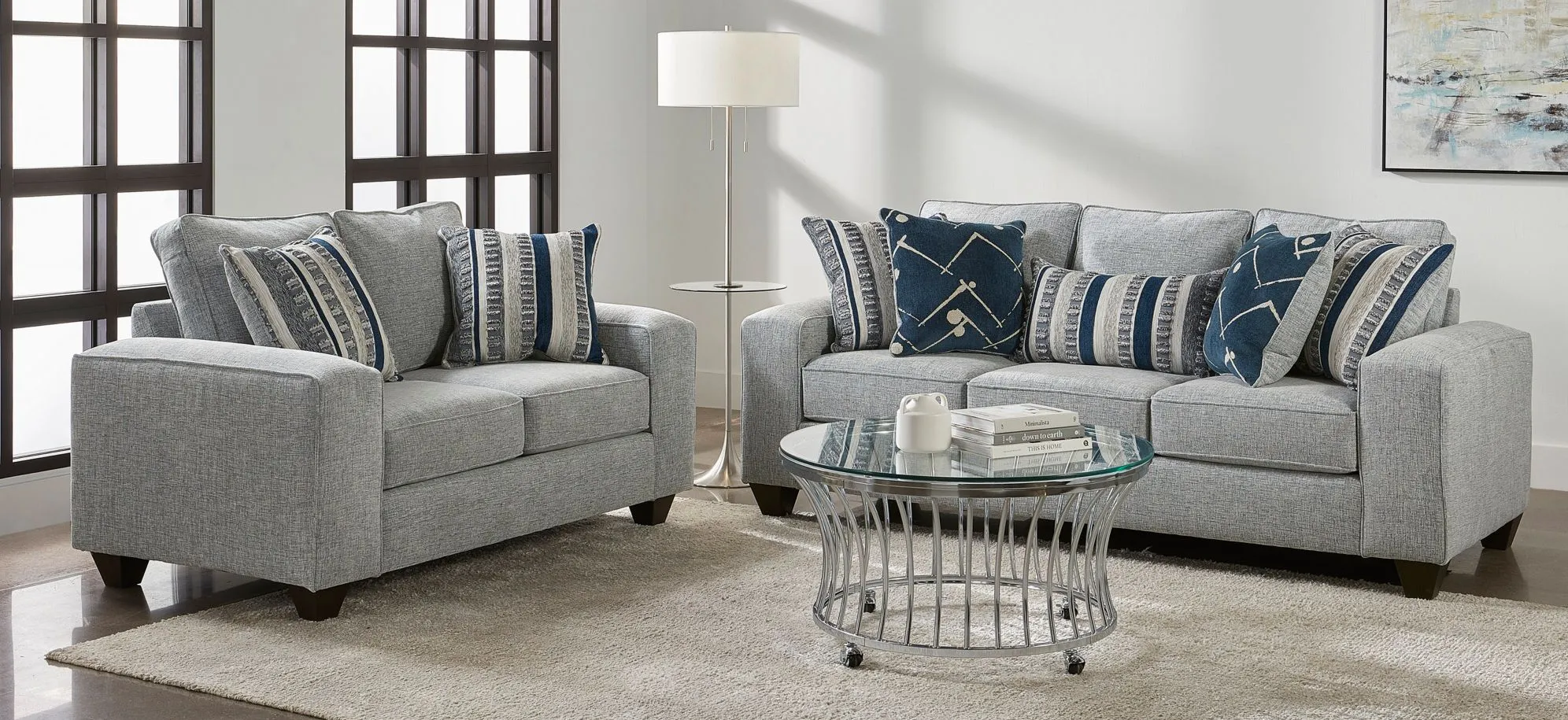 Alston Chenille 2-pc. Sofa and Loveseat Set in Blue by Albany Furniture