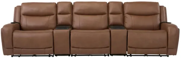 Harbin 5-pc. Leather Triple Power Sectional w/ Cooler Console